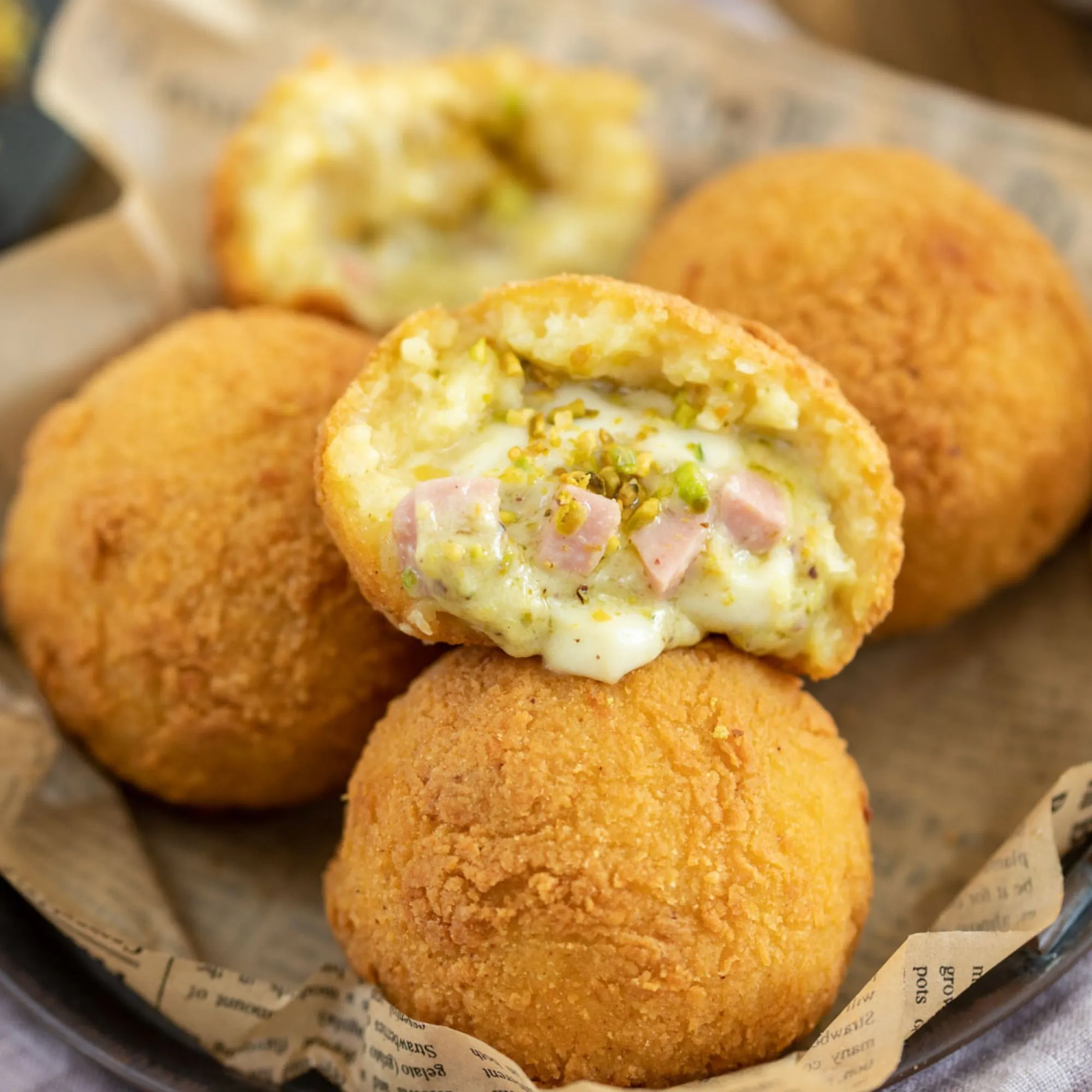 Arancino pistache et mortadelle