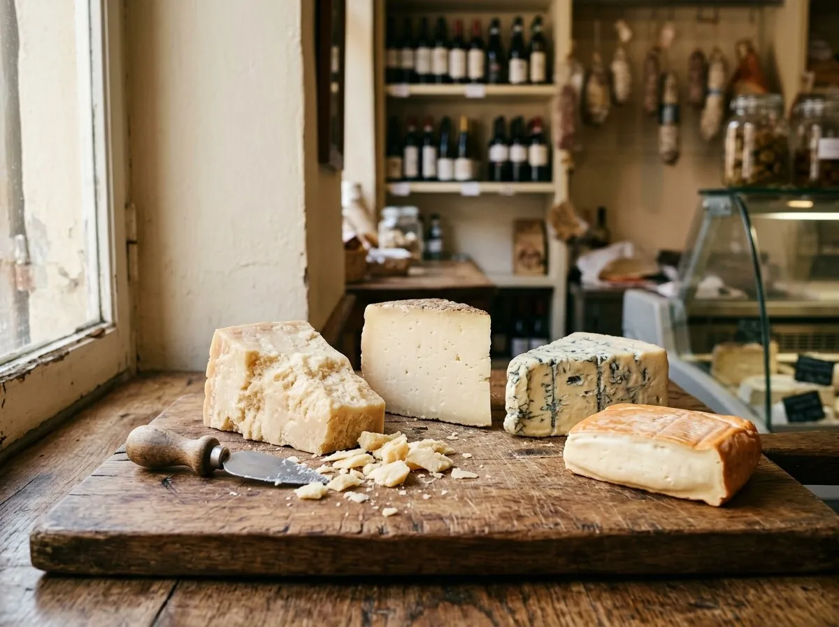 Parmesan, pecorino, gorgonzola et taleggio sur une planche