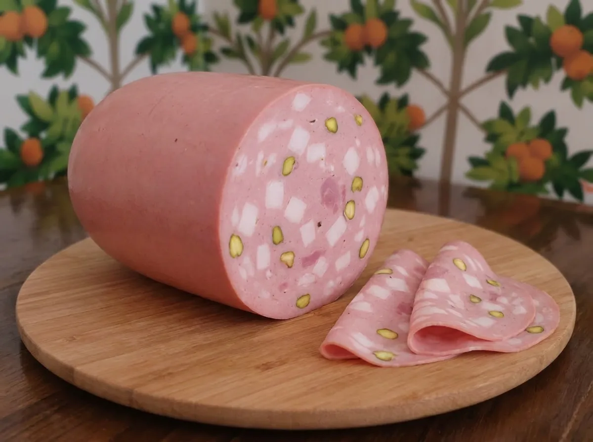 Mortadella Bologna à la pistache sur une planche